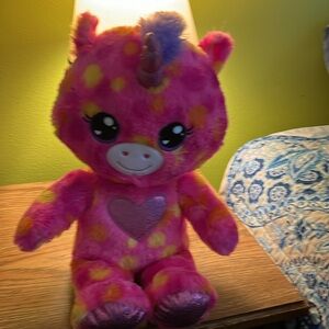 Unicorn pink yellow purple big eyes large heart like new pretty